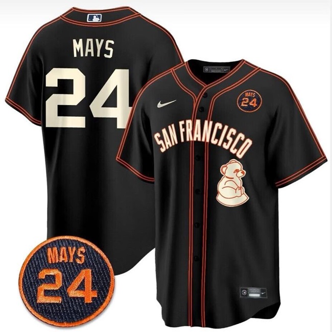 Men's San Francisco Giants #24 Willie Mays Black With Patch Stitched Baseball Jersey